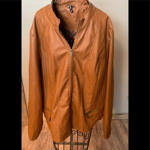 3X Womens Brown Faux Leather Jacket